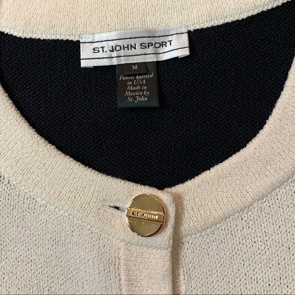 ST JOHN SPORT Black Pink Ivory SANTANA KNIT Button Front SUIT Dress JACKET M - Picture 6 of 7